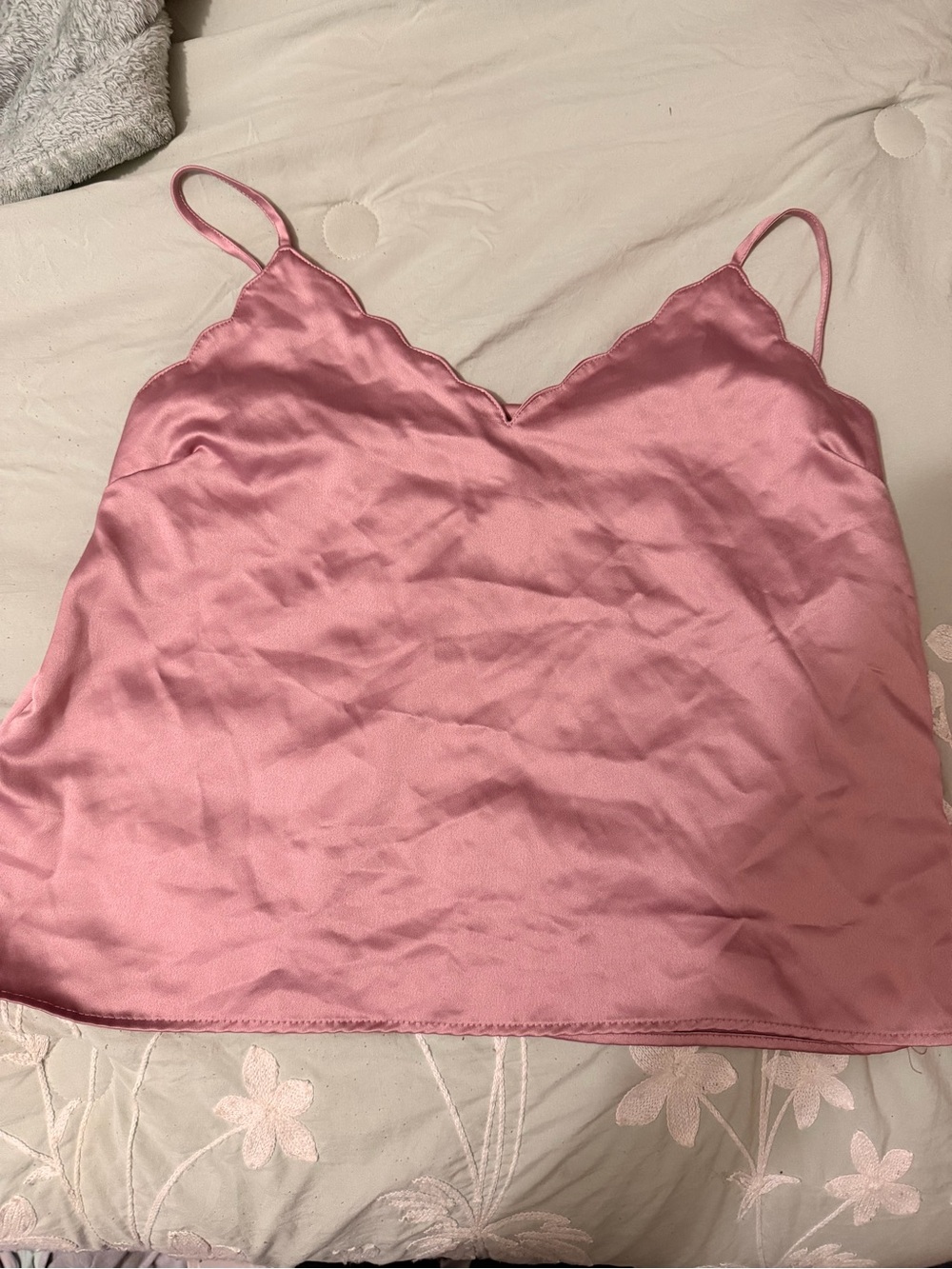 iris Pink Satin Scallop-Edge Cami Tank